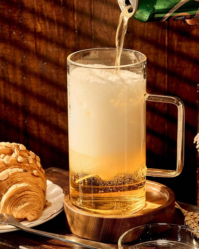 FLFK 20 oz Glass Coffee Mug with Lid - Large Clear Tea Mug, Beer Mug and Big Coffee Mug