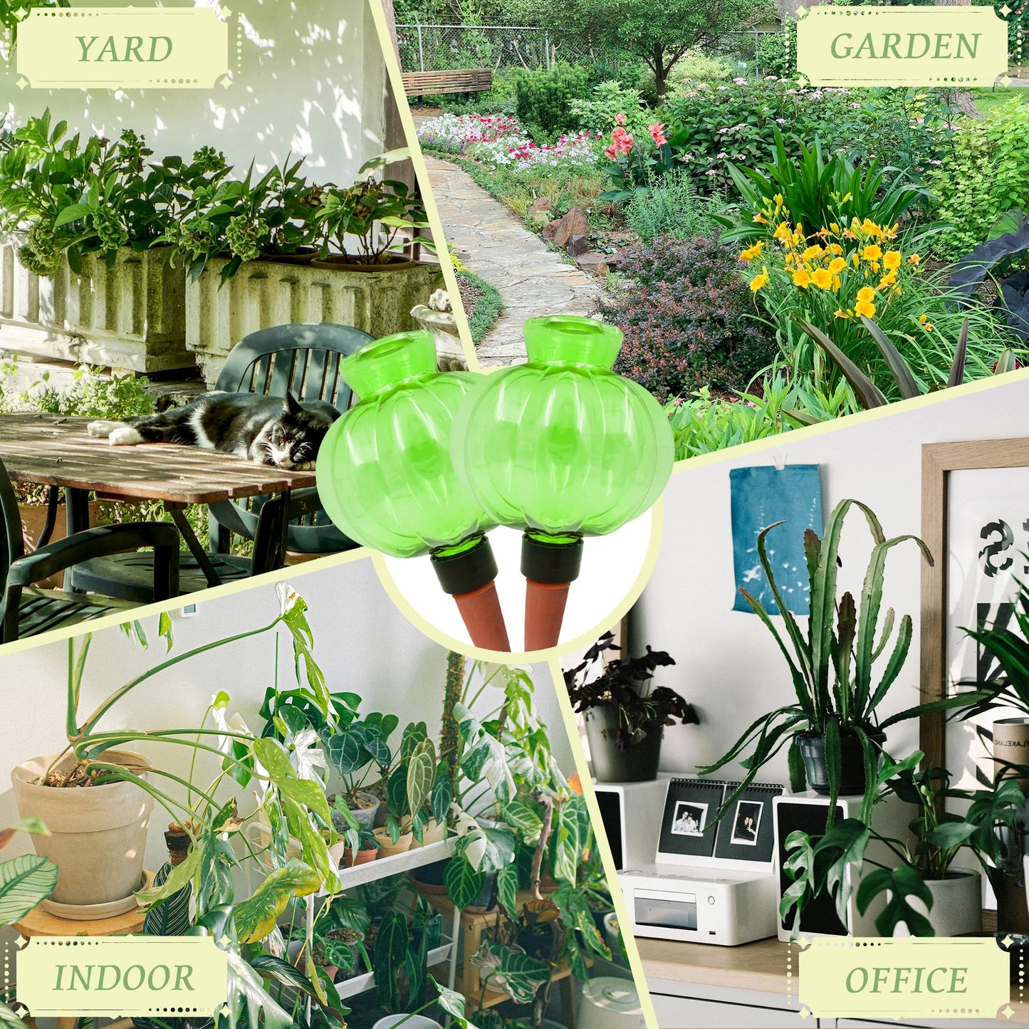 KIROYAL Self Watering Spikes 2 Pack, 16.9oz Large Capacity Plant Watering Globes, Up to 2 Weeks Automatic Watering, Terracotta Irrigation Device for Indoor Plants (Green Lantern Design)