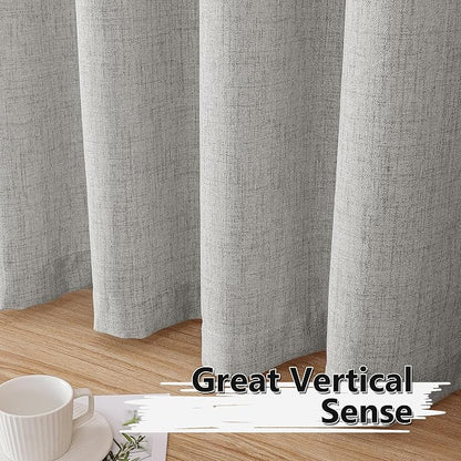 Tollpiz Short Linen Curtains Living Room Rod Pocket Semi Sheer Curtain Burlap Light Filtering Thick Linen Drapes for Bedroom, 54 x 54 inches Long, Silver Grey, Set of 2 Panels