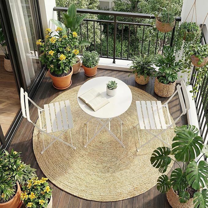 GarveeLife 3 Piece Patio Bistro Set, Folding Patio Bistro Table and Chairs Set