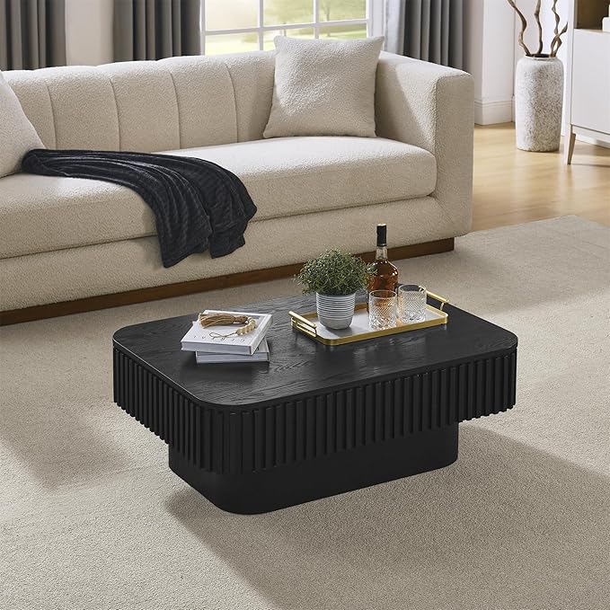 Lift Top Coffee Table for Living Room, Rectangle Handmade Solid Wood Strips