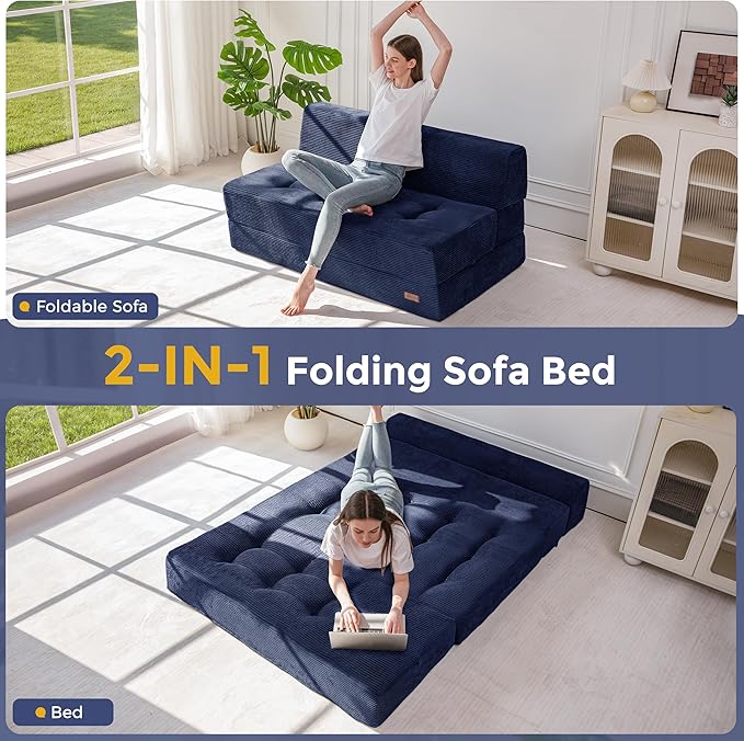 MAXYOYO 8" Folding Sofa Bed, Fold Out Chair Bed Sleeper Chair, Convertible