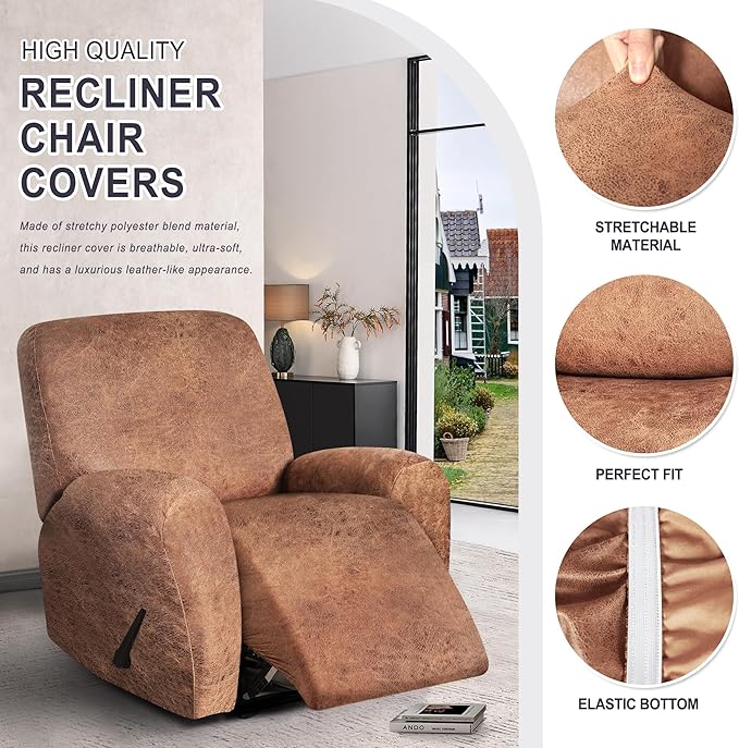 ANARACHON Leather Look Recliner Chair Covers, 4-Pieces Stretch Recliner Cover