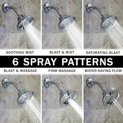 Aqua Elegante Massage Shower Head With Mist - High Pressure Boosting, Adjustable Massaging Rainfall Showerhead For Low Flow Showers With Water Saving Nozzles - 2.5 GPM - Polished Chrome