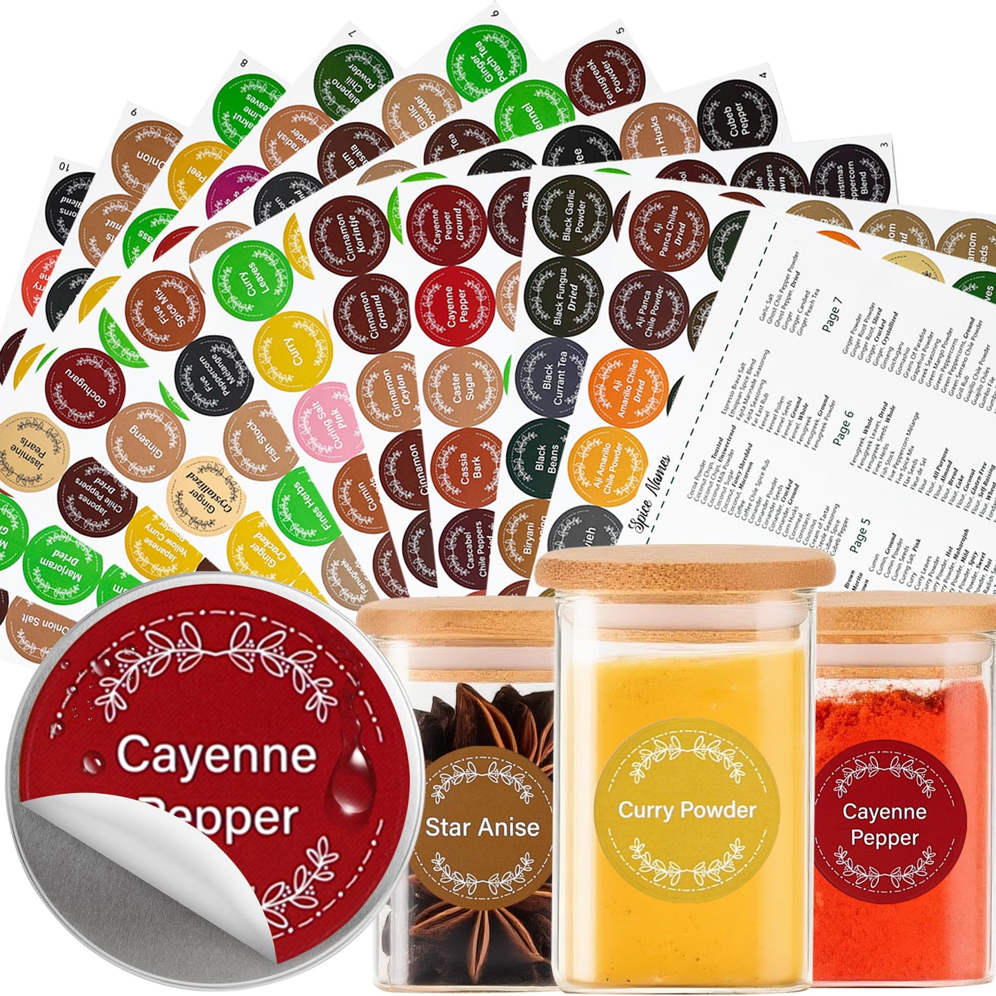 672 Color-Coded Spice Labels Book with A–Z Index – Waterproof & Oil-Resistant Preprinted Round Stickers for Kitchen Jars – 1.2" Pantry Labels for Spices, Seasonings, and Herbs – Modern Color Style