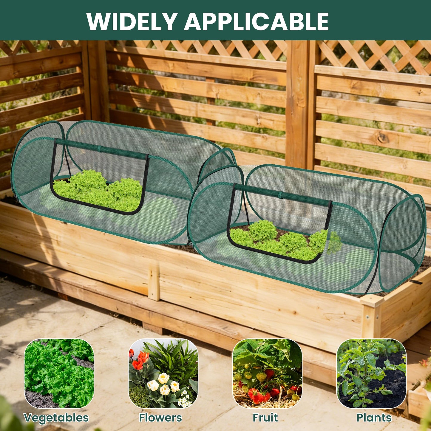 2-Pack Raised Garden Bed Covers, 45" x 22" x 17" Mesh Crop Cage, Pop-Up Plants Cover with 30% Shade Cloth for Seedlings Vegetables Fruits Flowers, Protects Against Birds Animals Pests with 16 Stakes