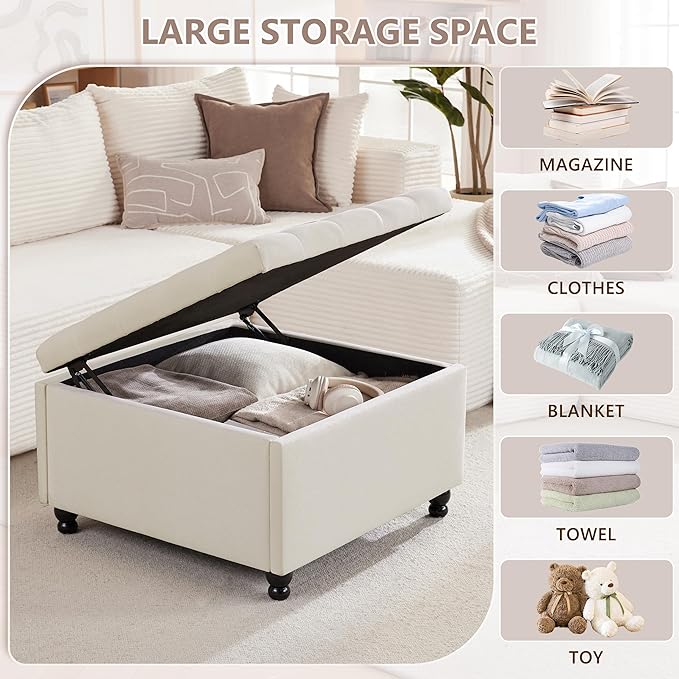 Weture 30 Inch Large Square Storage Ottoman Coffee Table, Oversized Square