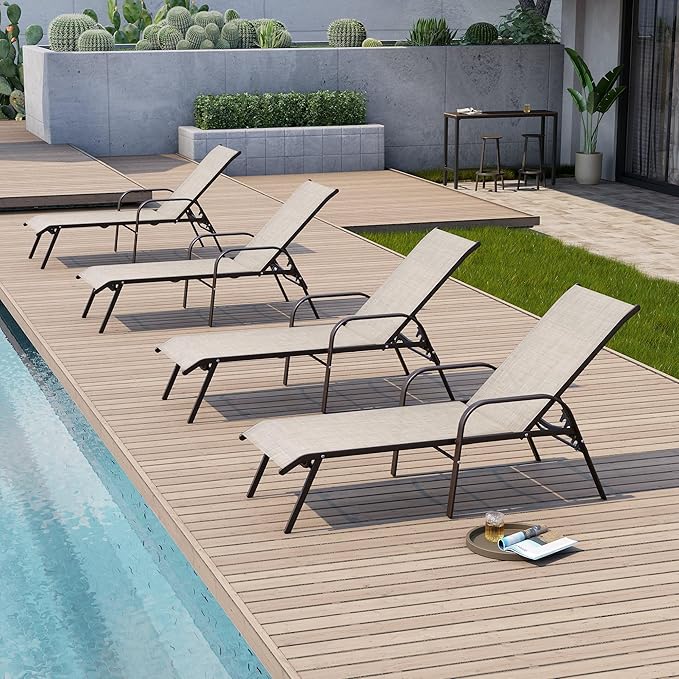 Crestlive Products Outdoor Chaise Lounge Chair, 5-Position Pool Lounge Chairs