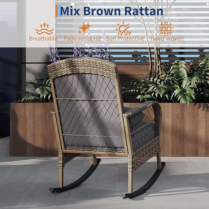 Outdoor Wicker Rocking Chair, Patio Rattan Rocker Chair