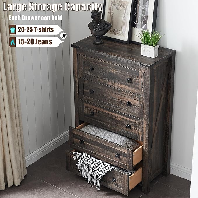 T4TREAM Farmhouse 5 Drawers Dresser Chests