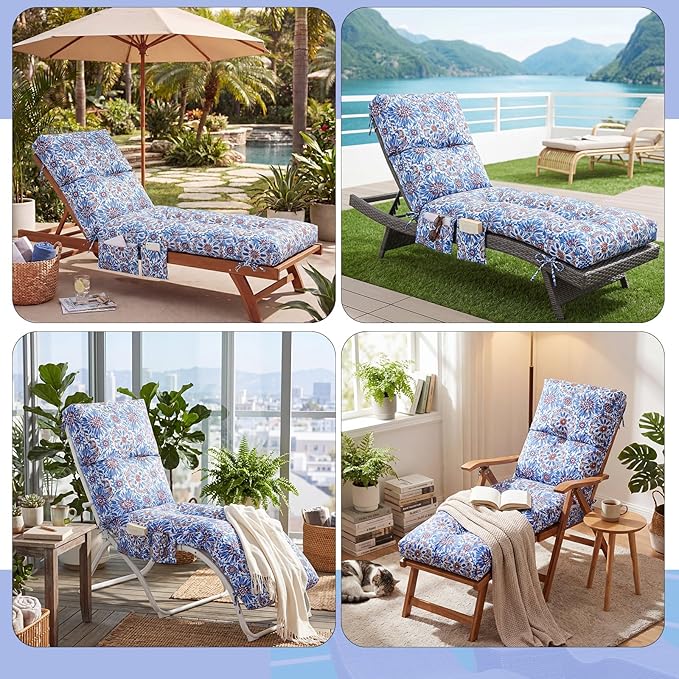 Kigley Outdoor 2 Pcs Chaise Lounge Cushions