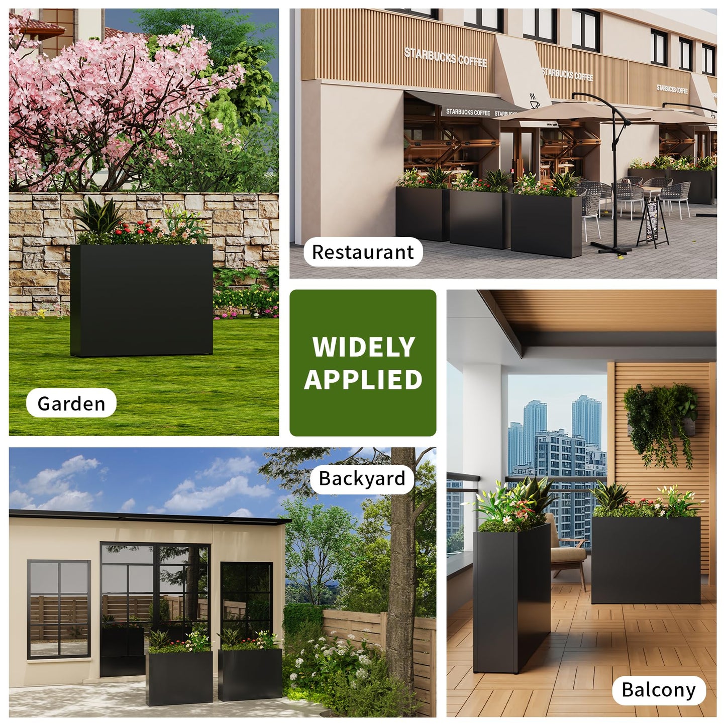 GMTALNBO 38" L x 10" W x 30" H Black Planter Box - Thickened Galvanized Steel with Weather-Resistant Coating, Heavy-Duty Raised Garden Bed for Outdoor Plants, Easy Assembly & Adjustable Feet