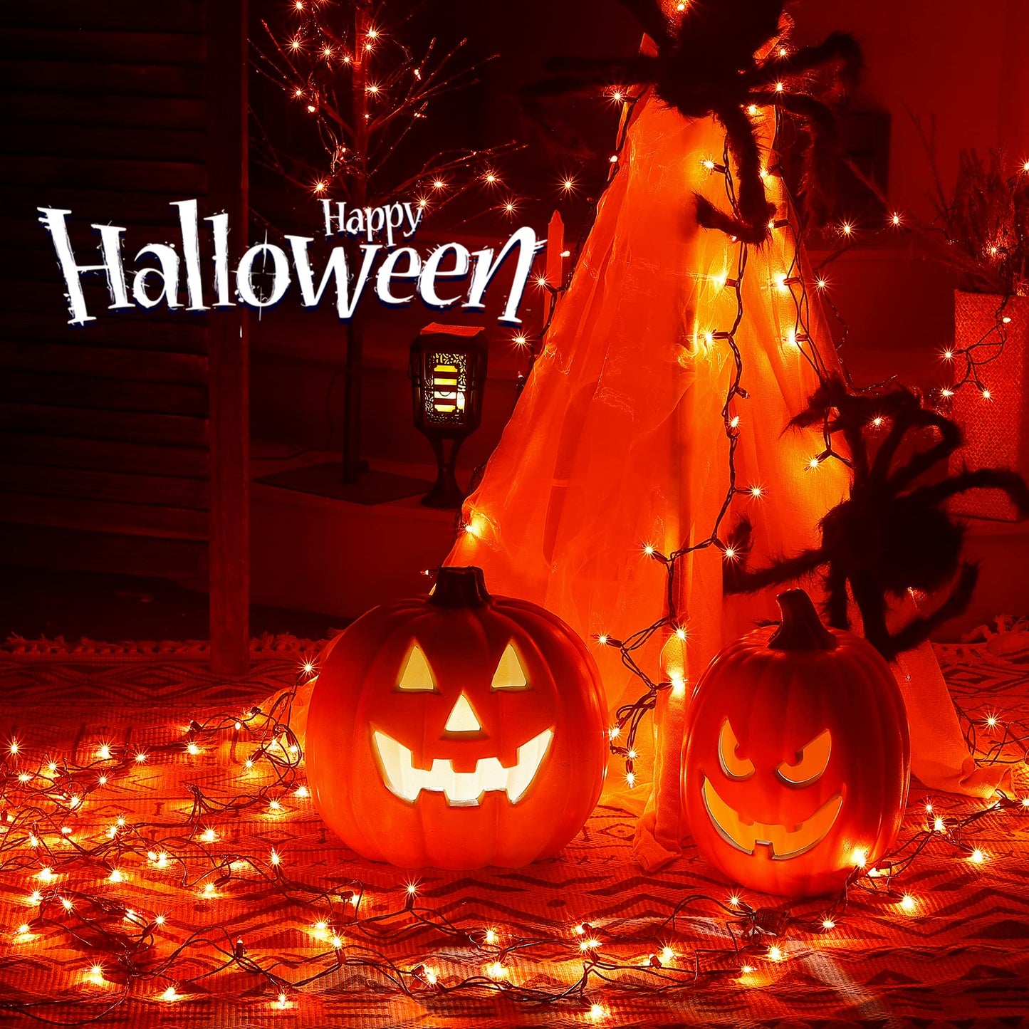 Hopolon Orange Halloween Lights, 2PACK 13ft 50 Orange Lights String,120V Fall String Light, Plug in Green Wire Fall Light Waterproof for Spooky Thanksgiving Party Decor(2pcs)