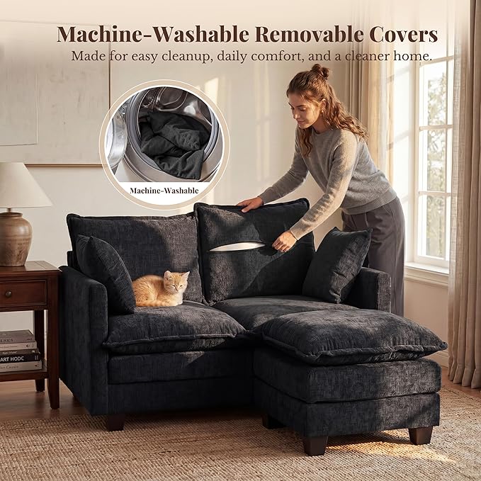 Loveseat Sofa with Ottoman, Cloud 3-Layer Cushion, Living Room, in a Box