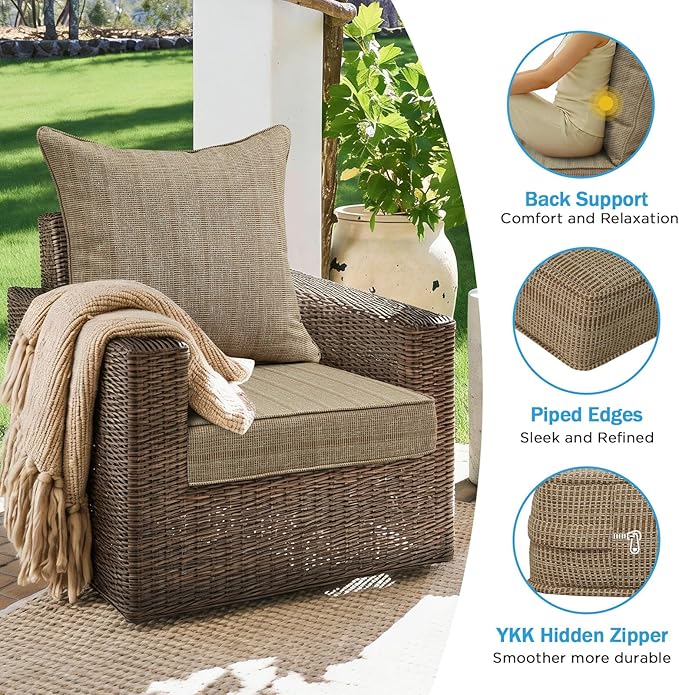 Outdoor Deep Seat & Back Cushion Set, 24 x 24 Inch Water Repellent and Fade