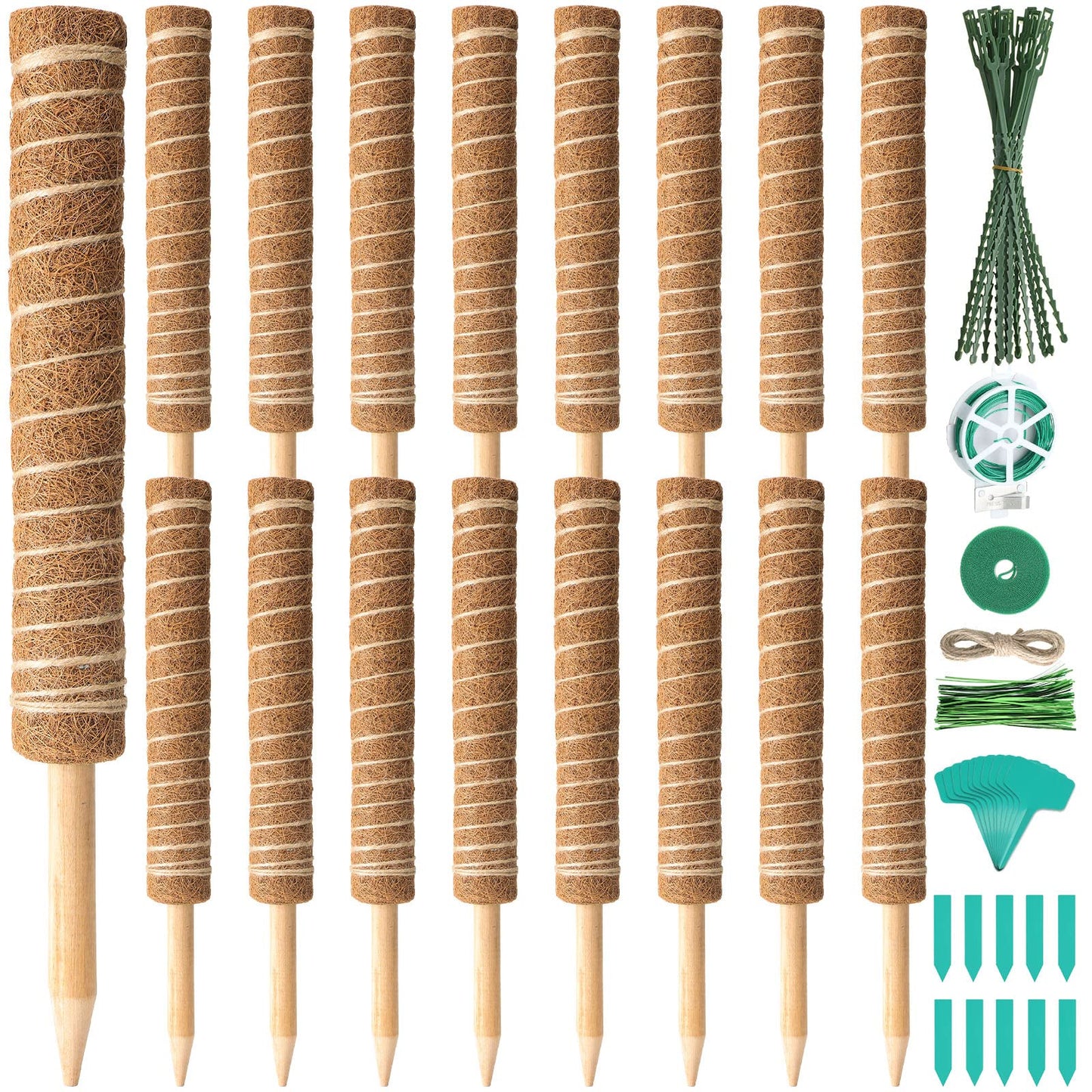 16 Pack Moss Pole for Plants Monstera 264 Inch Bendable Plant Pole Sticks Support Extension with Ropes Labels Tapes Tie Strap Locking Straps Green Twist Ties for Indoor Climbing Creepers