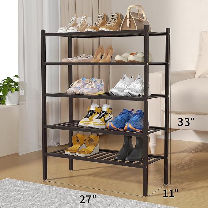 ROMGUAR CRAFT 5 Tier Bamboo Shoe Rack