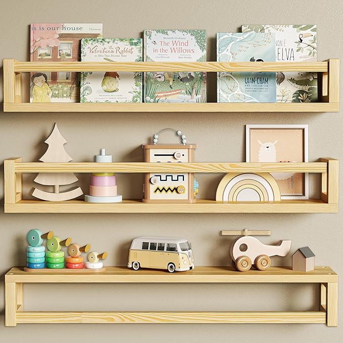 Upgraded Thick Floating Shelves, 24 Inch Solid Wood Bookshelf