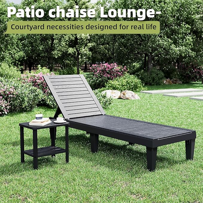 Outdoor Lounge Chairs Set of 2, 5-Position Adjustable Tanning Chairs