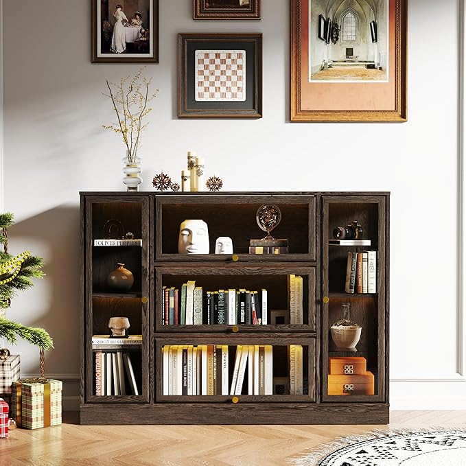 Display Cabinet with Acrylic Glass Doors, Extra Wide Curio Cabinet with LED