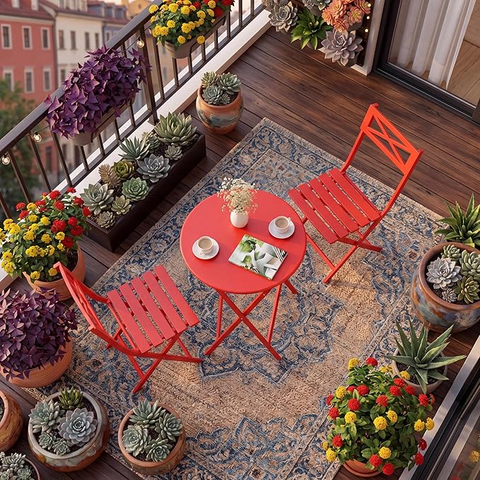 GarveeTech 3-Piece Folding Bistro Set, Heavy Duty Outdoor Patio Furniture