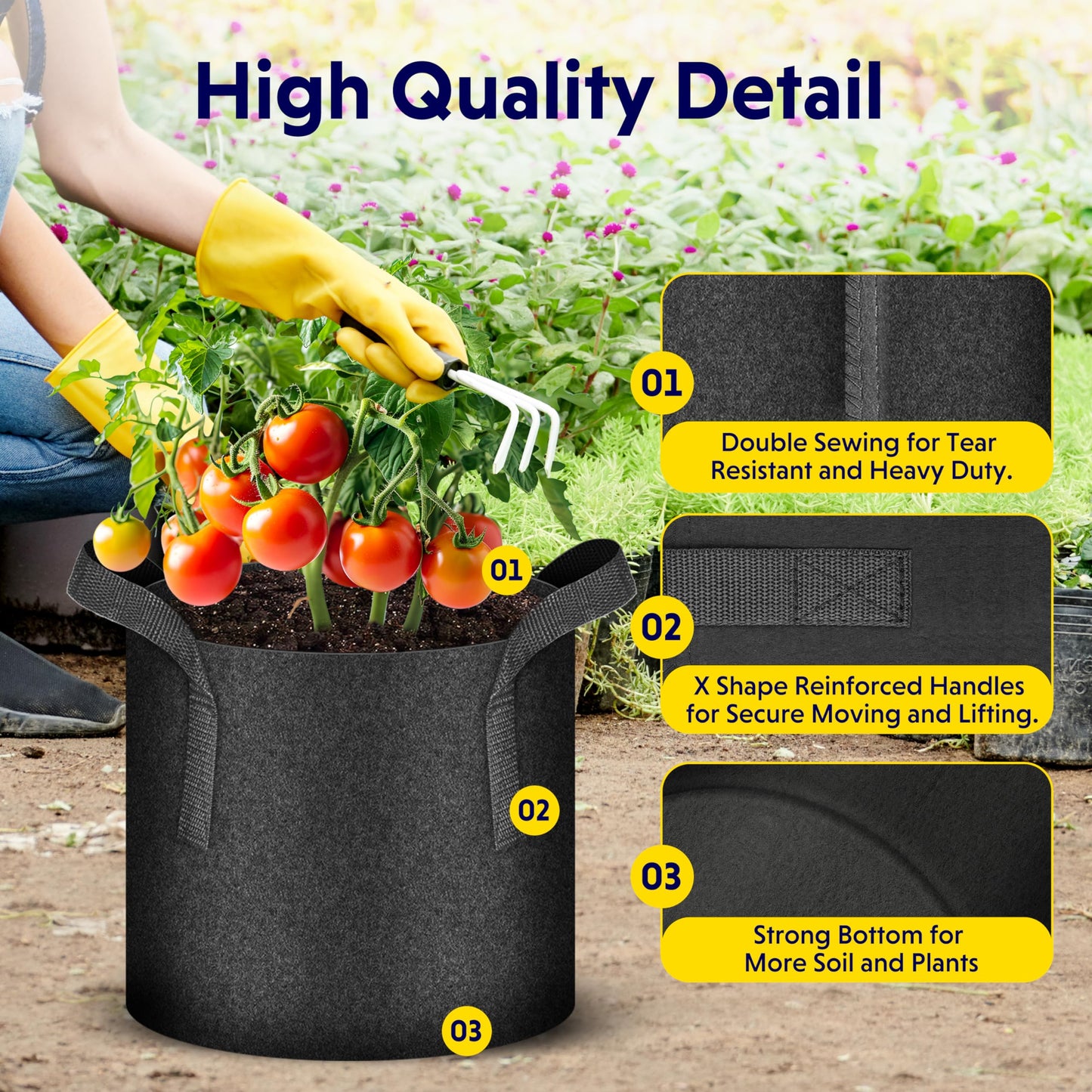 iPower 5 Pack 25 Gallon Grow Bags, Garden Planting Nonwoven Fabric Pots with Reinforced Handle, Heavy Duty and Aeration Planter Pot for Tomato, Fruits, Vegetables and Flowers