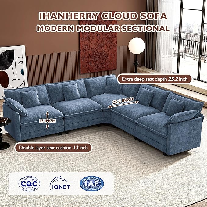 Ihanherry 114" V-Shaped Modern Sofa Modular Sectional Cloud Couch