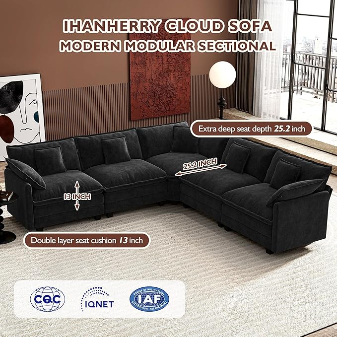 Ihanherry 114" V-Shaped Modern Sofa Modular Sectional Cloud Couch