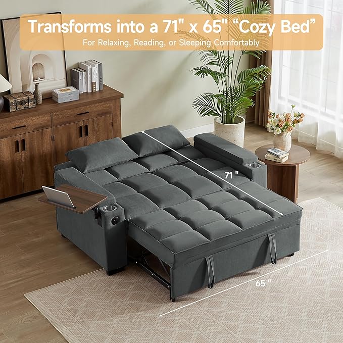 Auvsoce 65" Sleeper Sofa Bed Loveseat, Convertible Couch