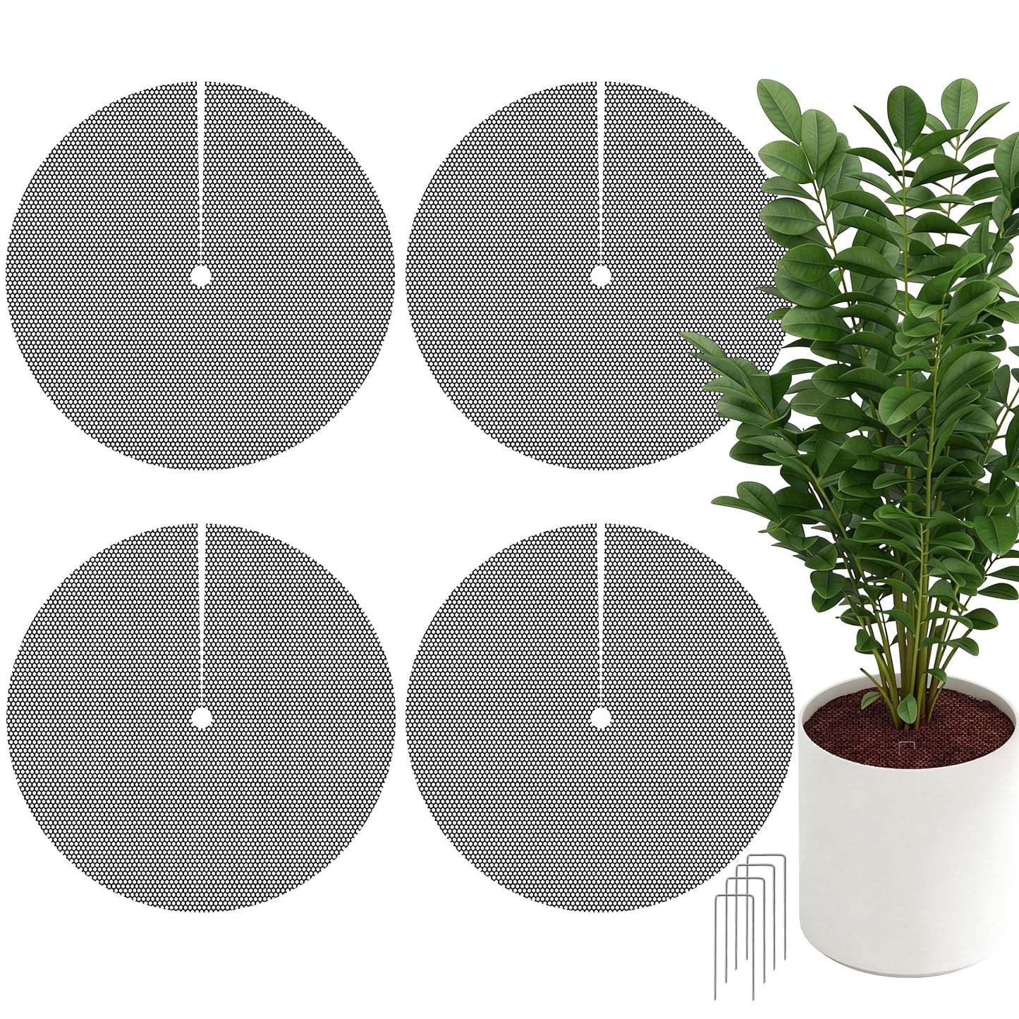 Ztzfacai 4 Pcs 15.7" Plant Pot Grids - Cuttable Plant Pot Soil Protector,Catproof Babyproof Flower Pot Grid Guard with 4 Nails,Indoor Potted Plant Protector,Animals Digging Stopper