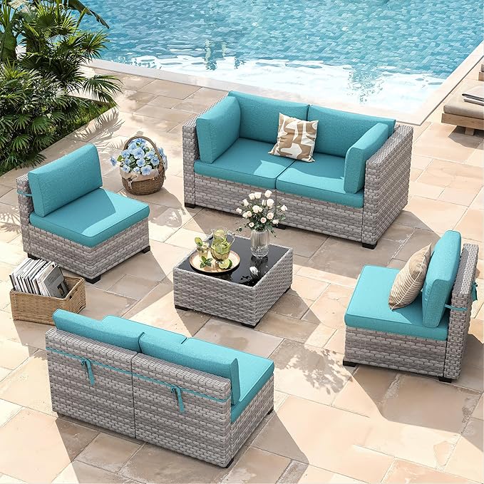 6-Seat Modular Patio Furniture Set – Outdoor Wicker Sectional Sofa