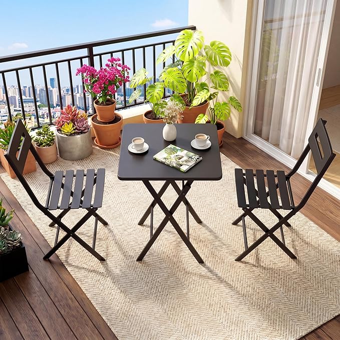 GarveeTech 3-Piece Folding Bistro Set, Heavy Duty Outdoor Patio Furniture