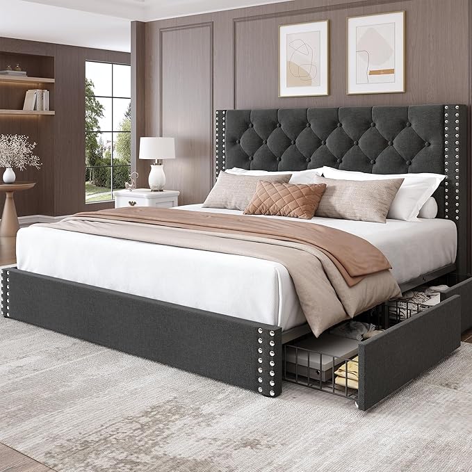 LARMACE Full Size Bed Frame Upholstered Platform Bed