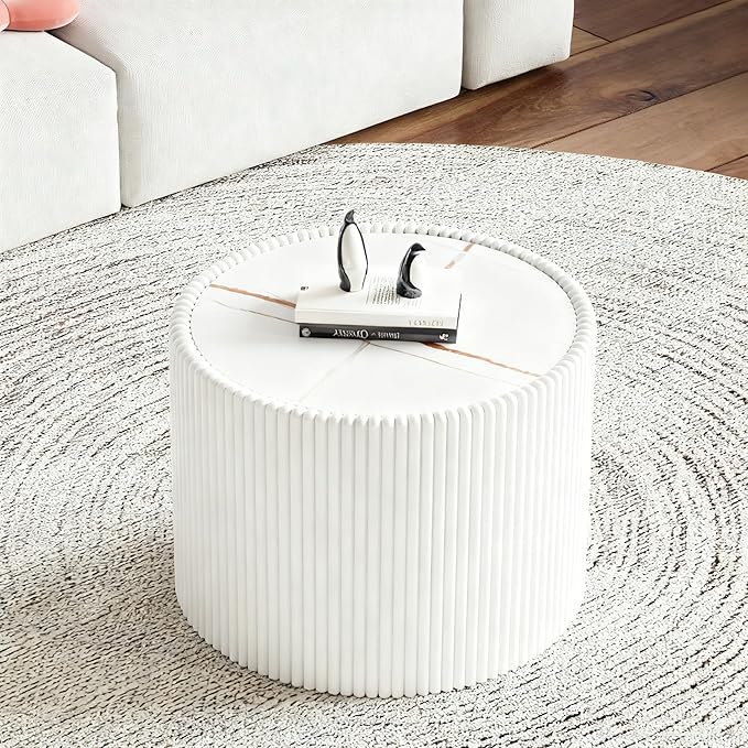 SSLine Round Drum Coffee Table Set of 2 Modern Sintered Stone Top Nesting