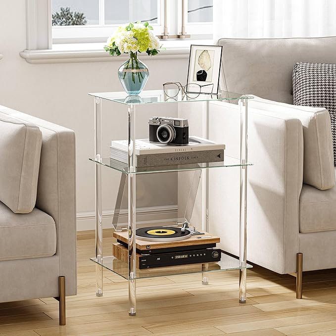 Tempered Glass Side Tables Set of 2 Acrylic End Table