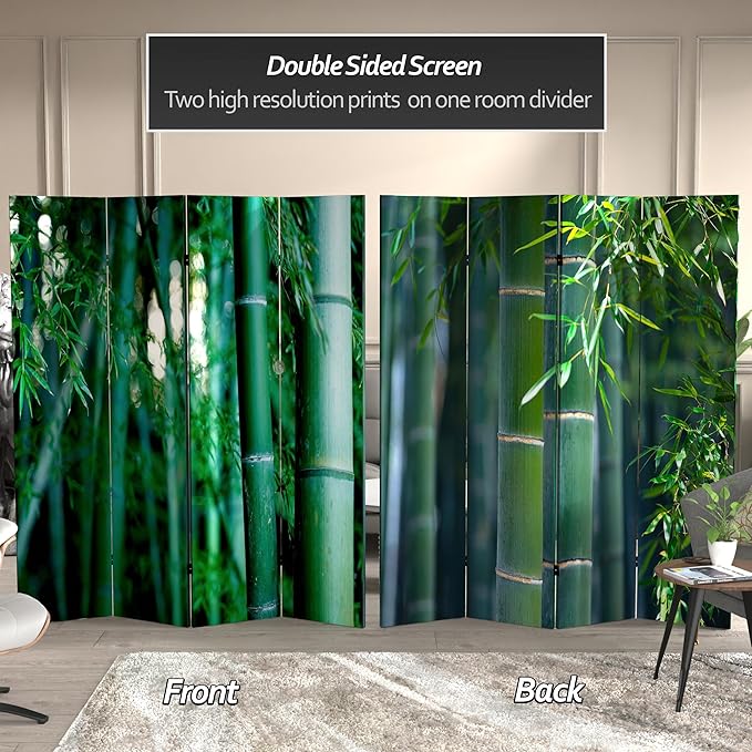 Red Lantern 6 ft. Tall Double Sided Bamboo Tree Canvas Room Divider 4 Panel 4