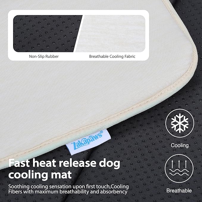 Cooling Dog Mat Q-Max>0.5 - Rapid Cooling Tech, Thin Breathable Crate Pad, Portable Washable Summer Mat, Chill Soothing Fabric - 35"x23" Large Dog, Dark Beige