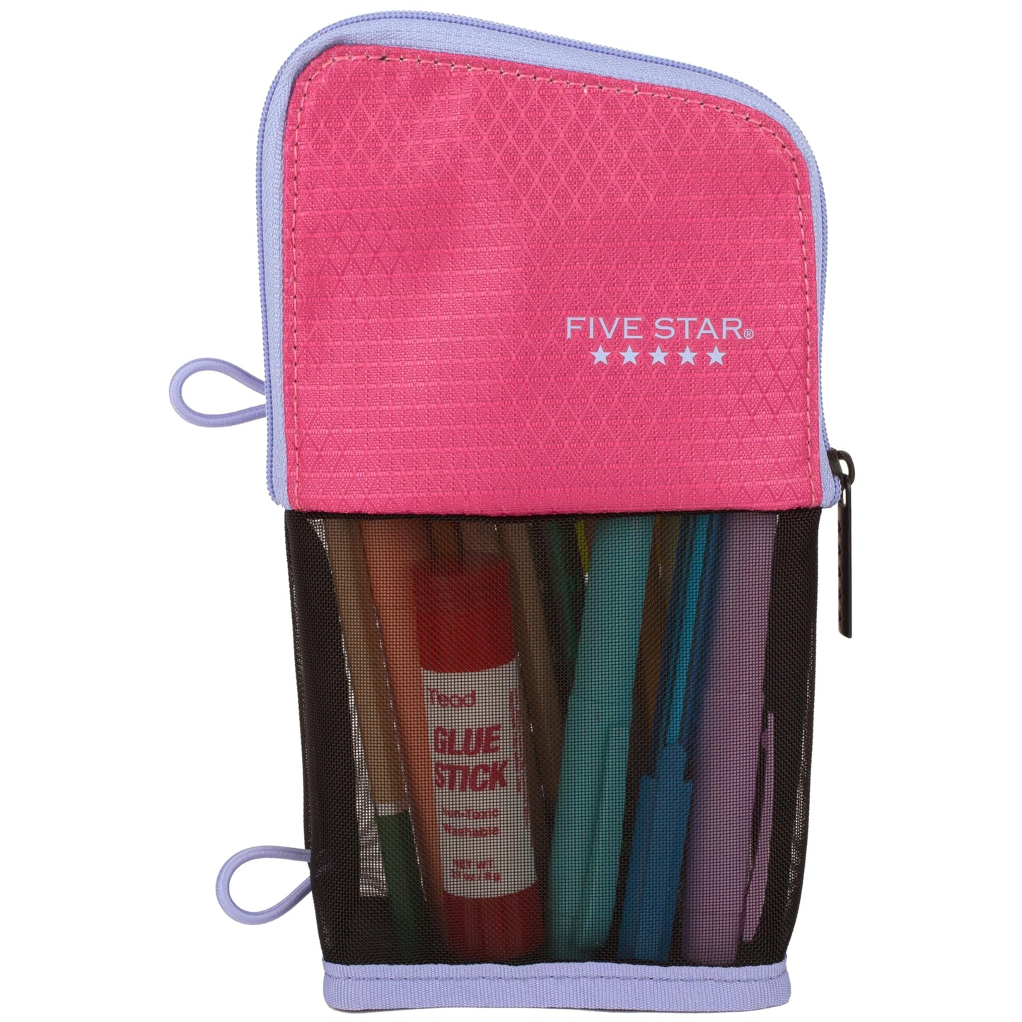 Five Star Pencil Pouch, Pen Case, Stand 'N Store Zipper Pouch, Fits 3-Ring Binder, Storage Organizer for School Supplies Earbuds Chargers Cables Makeup, Pink/Berry (500210F-ECM)