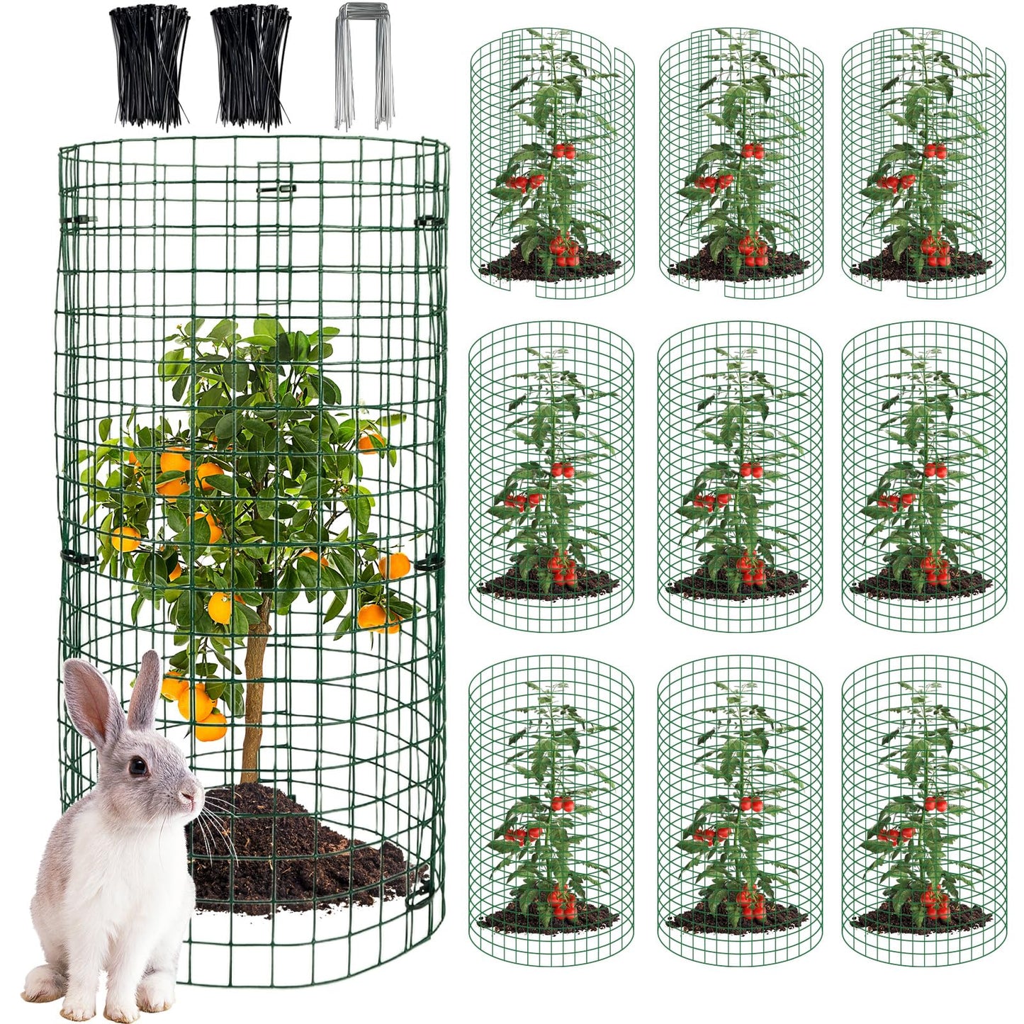 succulentlovers 10 Sets 20"x 12" Wire Plant Protector from Animals, Plant Protector Cages with Zip Ties & Stakes, Garden Plant Protectors Chicken Wire Plant Covers for Flower and Vegetables Protection