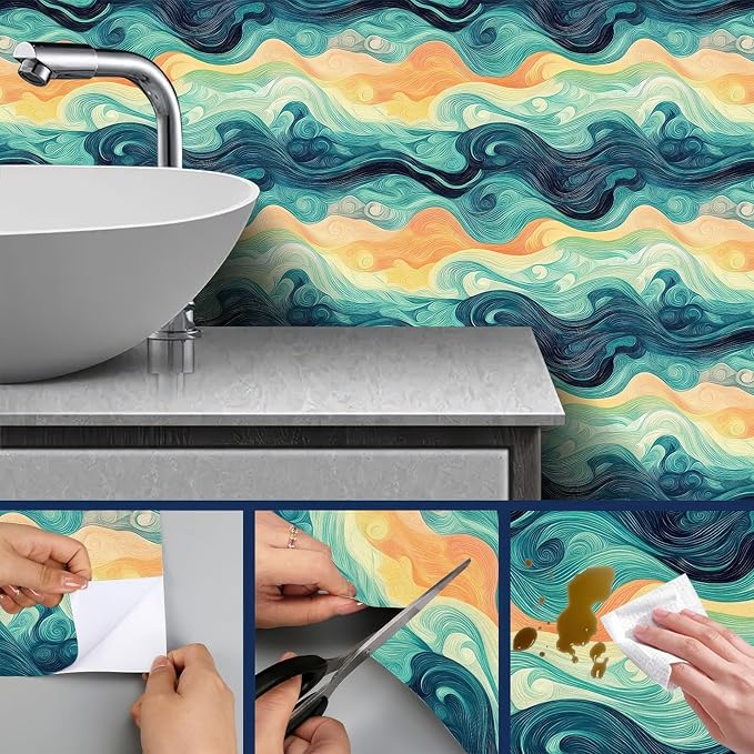HOMETITUTE Sunset Swirl Landscape Wallpaper Peel and Stick Contact Paper Wall
