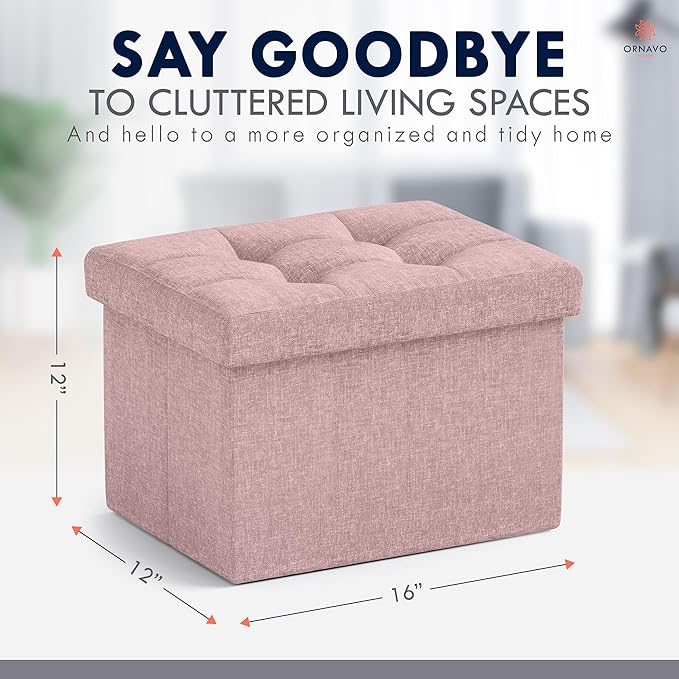 Ornavo Home Small Storage Ottoman, Foldable Collapsible Rectangle Linen Ottoman