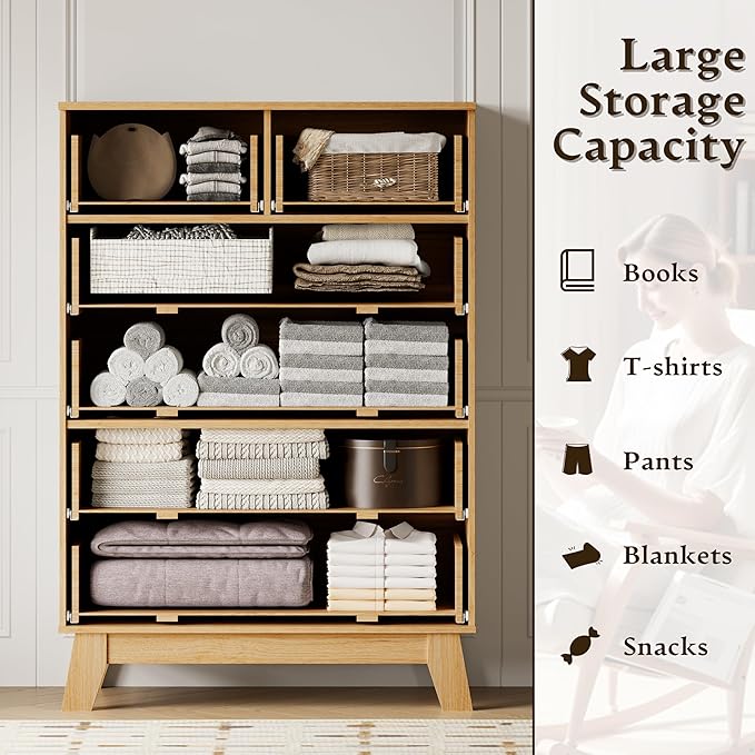 BORNOON 46" Tall Dresser for Bedroom, 6-Drawer Fluted Chest of Drawers