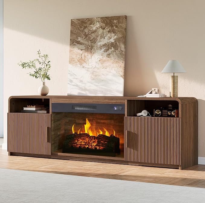AMERLIFE 70" Fluted Fireplace TV Stand
