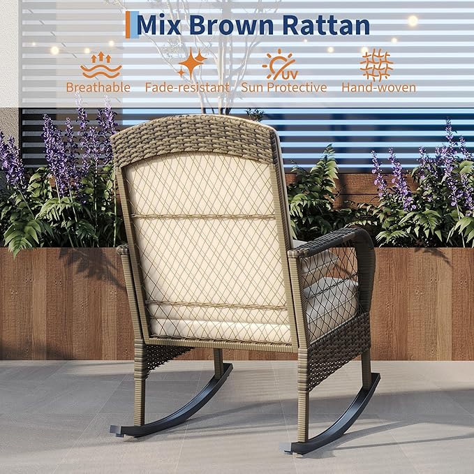Outdoor Wicker Rocking Chair, Patio Rattan Rocker Chair