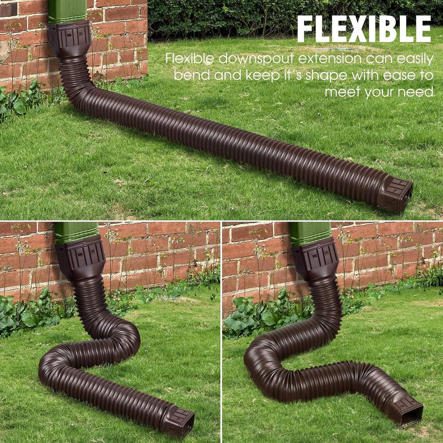 2 Pack Flexible Rain Gutter Downspout Extensions,Drain Downspout Extender,Gutter Extension Flexible,Down Spout Drain Extension Pipes,Extendable from 21 to 60 Inches (Brown)