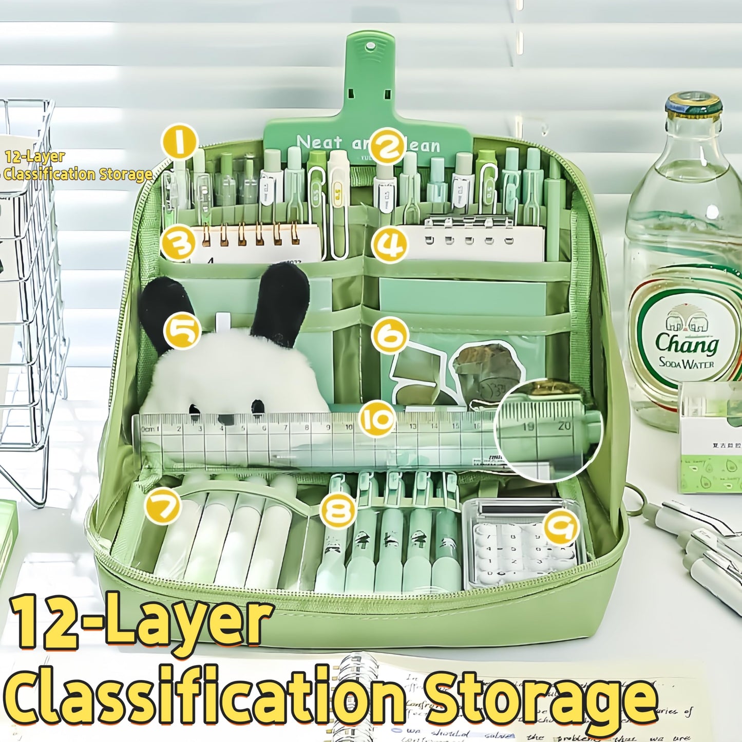 UIVXXUD Kawaii Cute Aesthetic Pencil Case - Large Capacity Canvas Pen Pouch Bag (Black)