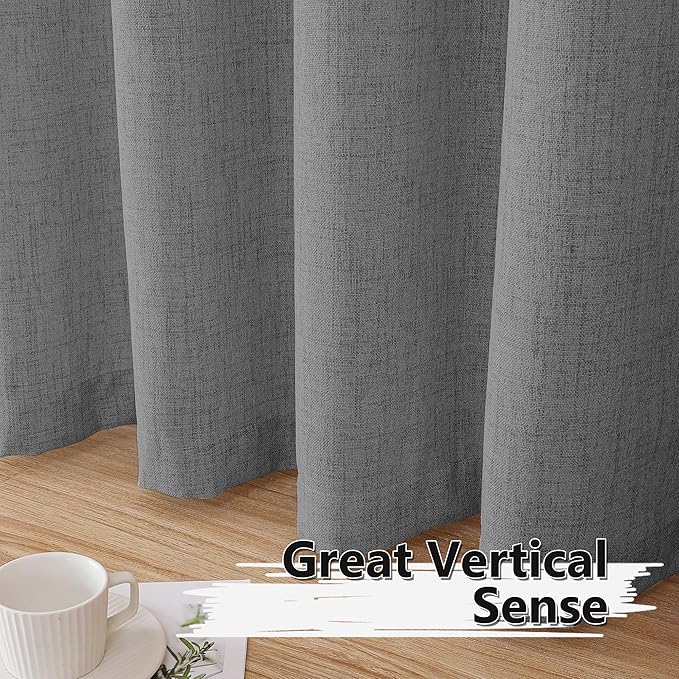 Tollpiz Short Linen Tier Curtains Rod Pocket Semi Sheer Half Kitchen Curtain Burlap Light Filtering Thick Linen Drapes for Bathroom, 30 x 24 inches Long, Dark Grey, Set of 2 Panels