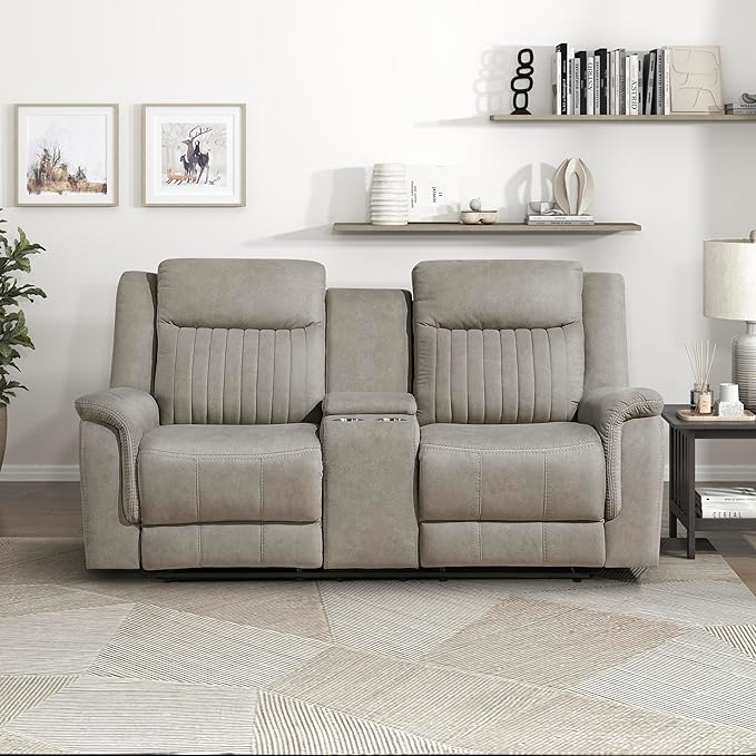 Lexicon Manual Double Reclining Loveseat, Polished Microfiber Manual Wall