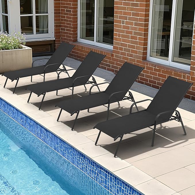 Crestlive Products Outdoor Chaise Lounge Chair, 5-Position Pool Lounge Chairs