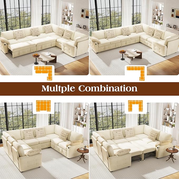 Ihanherry Large U-Shaped Sectional Sofa Bed, 8-Seater Convertible Sleeper